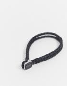 Hugo Boss Braided Leather Bracelet In Black With Metal Clasp