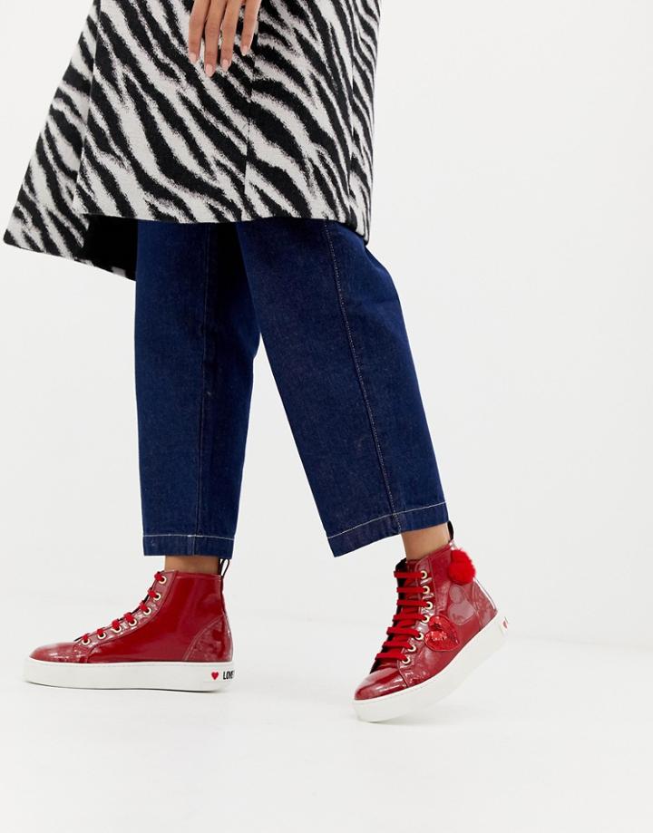 Love Moschino Sequin And Suede Panel Hi-tops - Red