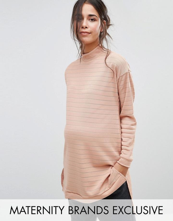 Bluebelle Maternity Striped Funnel Neck Sweater - Pink
