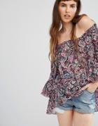Qed London Off The Shoulder Top In Floral - Pink