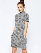 Hedonia Ziggy High Neck Shift Dress In Geo Jacquard - White