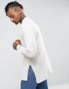 Asos Oversized Long Sleeve T-shirt With Side Splits And Cuffs In White - Beige