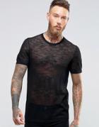 Asos Knitted T-shirt In Sheer Yarn - Black