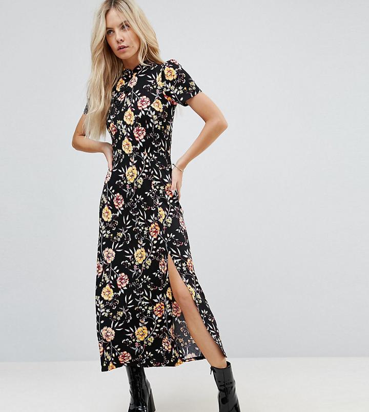 Asos Petite Chinoiserie Print Maxi Tea Dress - Black