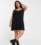 Collusion Plus Organic Cotton V Neck Mini Dress In Black