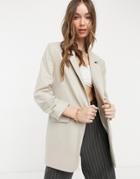 River Island Flannel Boyfriend Blazer In Cream - Part Of A Set-white