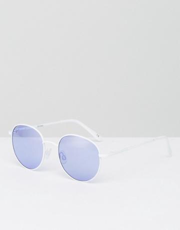 Asos 90s Round White Sunglasses With Lilac Colored Lens - White