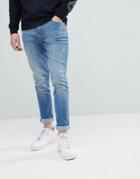 Love Moschino Skinny Jeans In Midwash Blue With Gold Badge - Blue