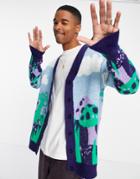 Vintage Supply Mushroom Scenic Knit Cardigan In Multi