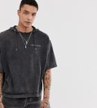 Heart & Dagger Oversized Hoodie In Charcoal With Short Sleeves-gray