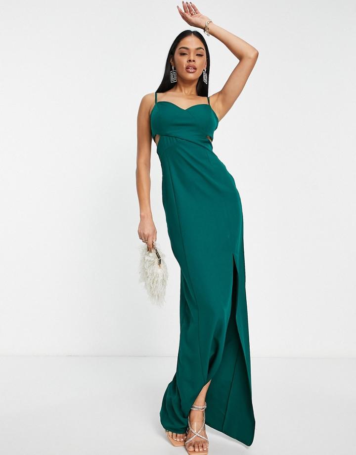 Trendyol Cut Out Maxi Dress With Leg Split In Green