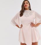 Asos Design Curve Mini Dress With Flutter Cape And Pretty Pearl Embellishment-multi