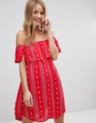 New Look Geo-tribal Bardot Beach Dress - Red