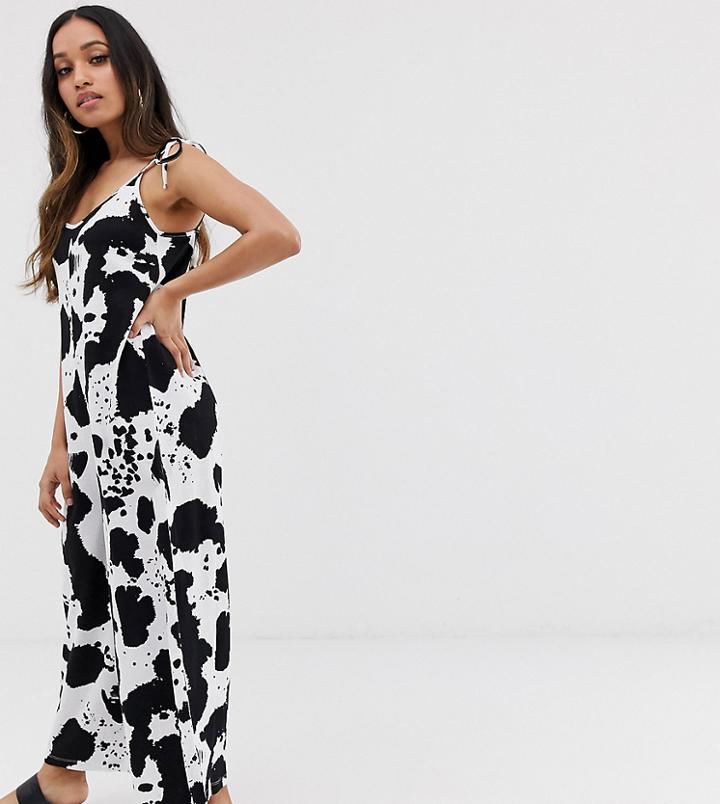 Asos Design Petite Minimal Jumpsuit With Tie Back In Splodge Print-multi