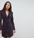 Asos Tall Premium Stripe Extreme Shoulder Tux Dress With Wrap Skirt - Multi