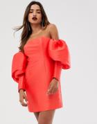 Asos Edition Puff Sleeve Mini Dress - Red