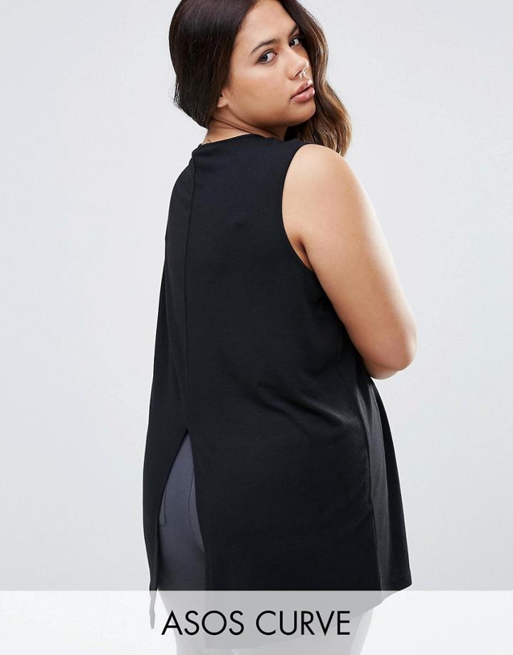 Asos Curve Sleeveless Top With Split Back In Rib - Black