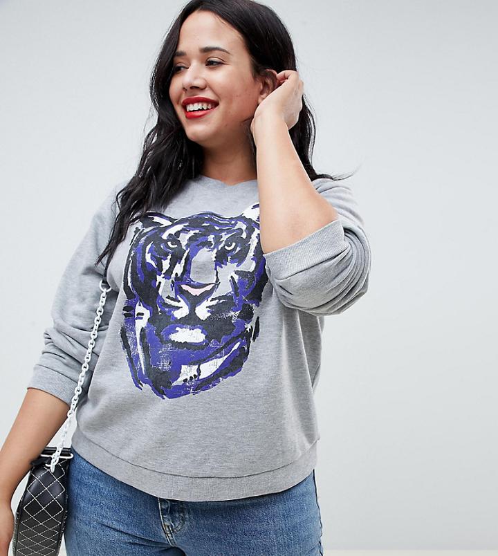 Asos Design Curve Sweat With Panther Print - Gray