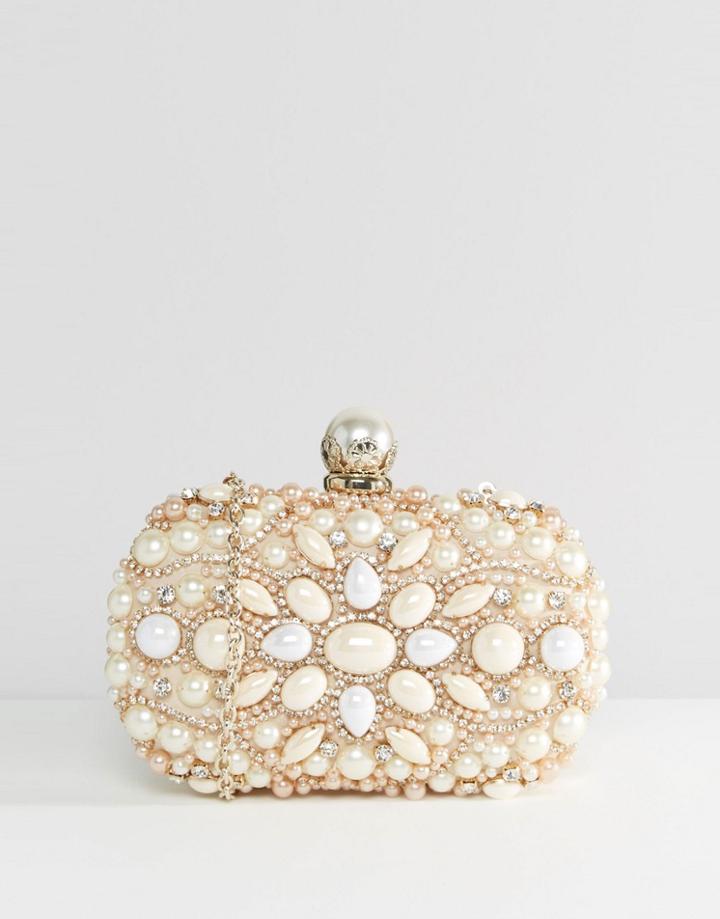 Aldo Beaded Box Clutch With Pearl Clutch Bag - Gold