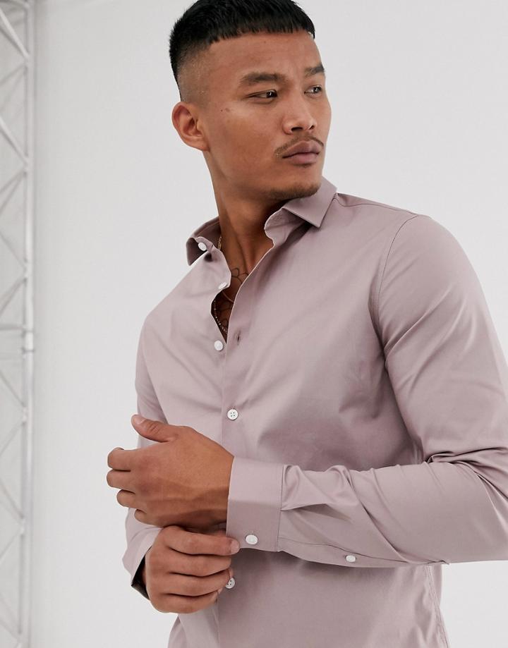 Asos Design Skinny Fit Poplin Shirt In Pink - Pink