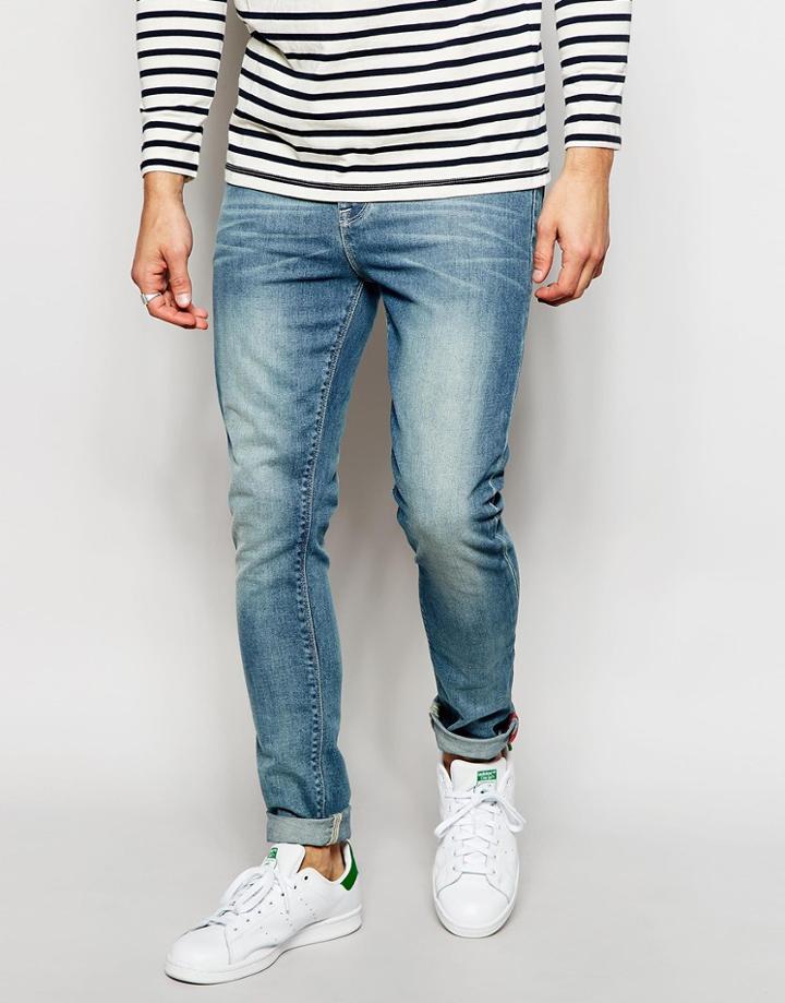Asos Super Skinny Jeans In Light Wash - Light Blue