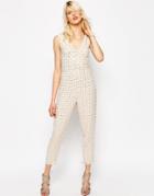 Asos Embellished Peg Leg Jumpsuit - Cream