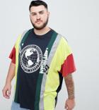 Asos Design Plus Oversized T-shirt With Extreme Splice Panels And Text Print - Multi