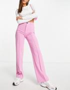 Pull & Bear High Waisted Straight Leg Pants In Pink