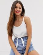 Asos Design Crop Cami In Waffle With Tie - White