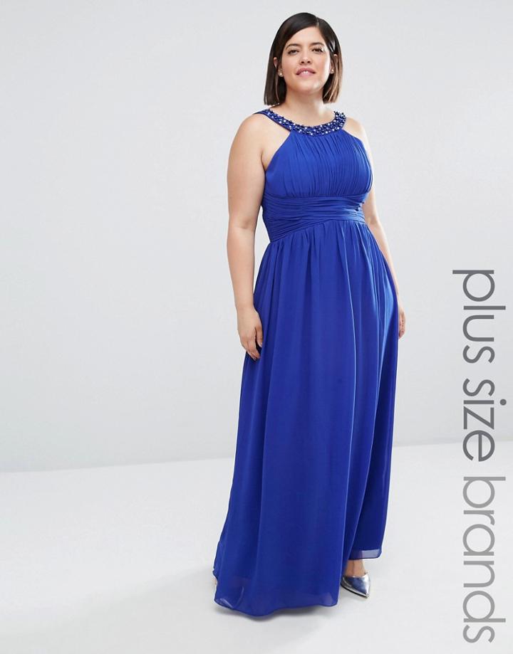 Little Mistress Plus Halter Embellished Maxi Dress - Blue