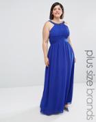 Little Mistress Plus Halter Embellished Maxi Dress - Blue