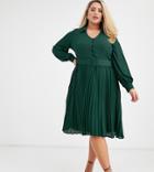 Fashion Union Plus Shirt Dress With Pleat Detail-green