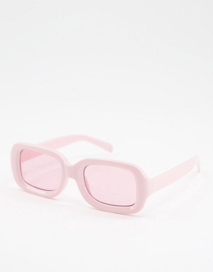 Asos Design Recycled Square Sunglasses In Pink With Tonal Lens