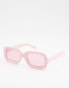 Asos Design Recycled Square Sunglasses In Pink With Tonal Lens