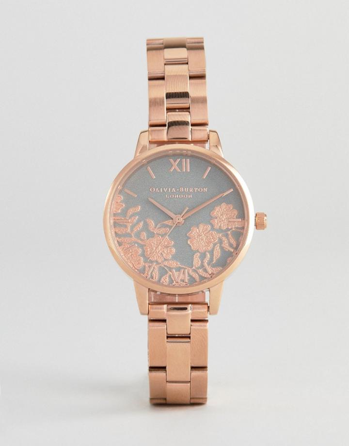 Olivia Burton Ob16mv88 Lace Detail Bracelet Watch In Rose Gold - Gold