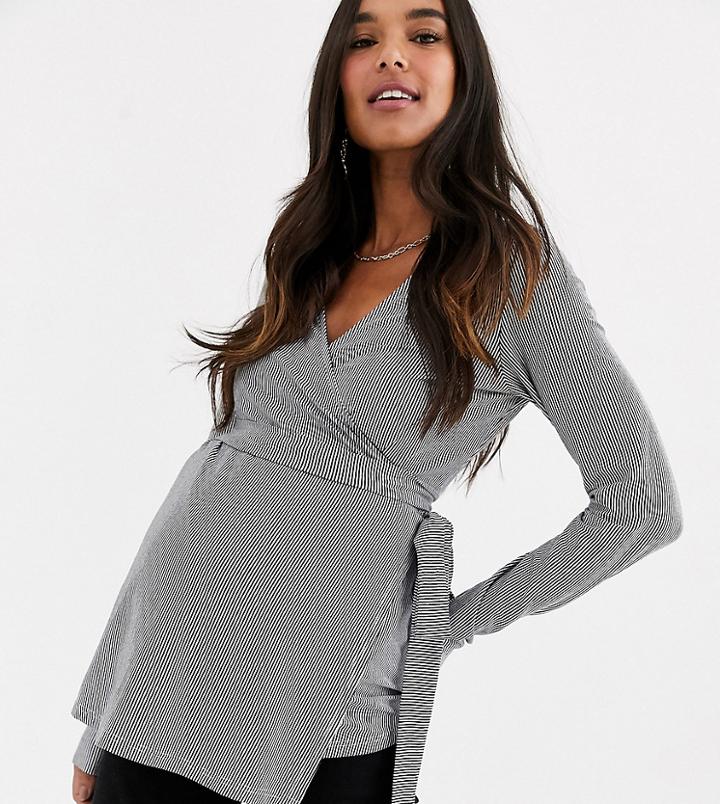 Glamorous Bloom Wrap Front Top With Tie Belt-black
