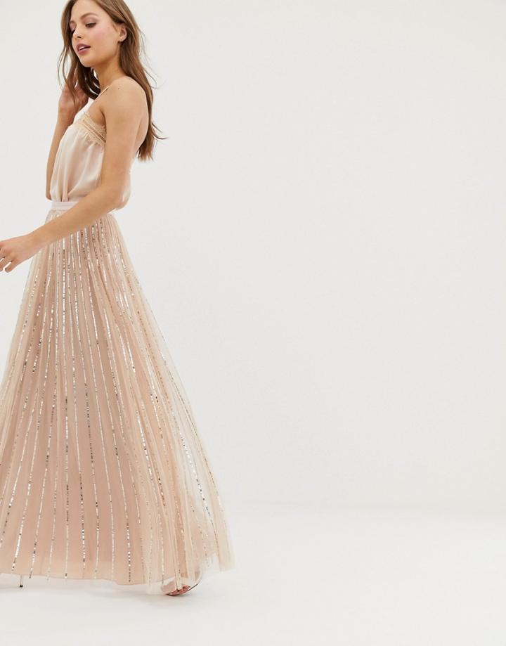 Needle & Thread Shimmer Sequin Maxi Skirt In Rose - Pink