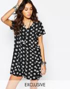 Reclaimed Vintage Button Front Swing Dress In Spotty Spot - Black