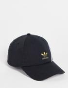 Adidas Originals Sst Plus Strapback Three Stripe Cap In Black
