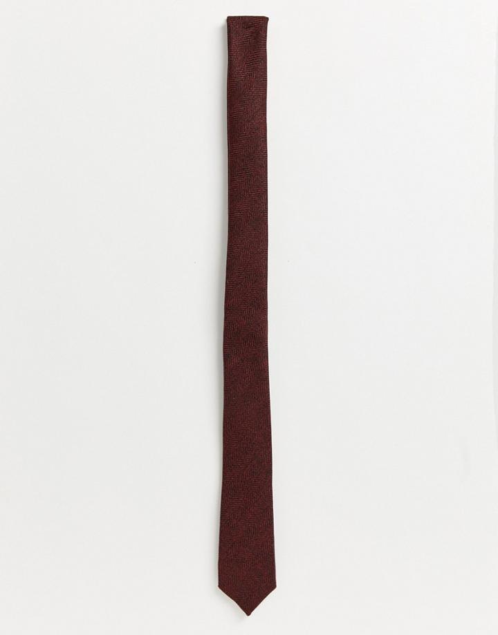 Asos Design Wedding Textured Slim Tie In Dark Red - Red