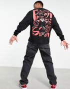 Asos Design Halloween Oversized Long Sleeve T-shirt With Frankenstein Print In Black