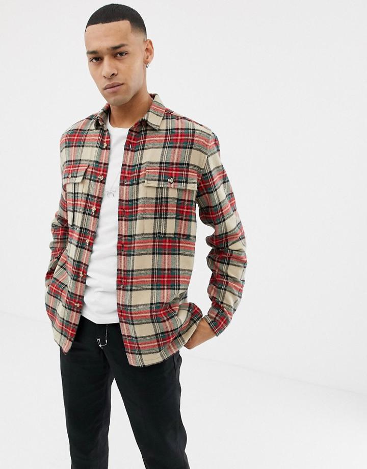 Asos Design Oversized Check Shirt In Brown - Brown