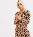 Brave Soul Petite Nala Neon Animal Print Sweater Dress-tan