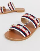 River Island Two Strap Sandals With Embellishment In Red