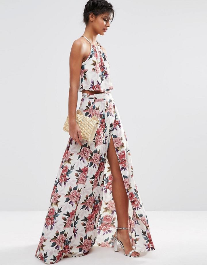 Asos Wrap Maxi Skirt In Floral Print Co-ord - Multi