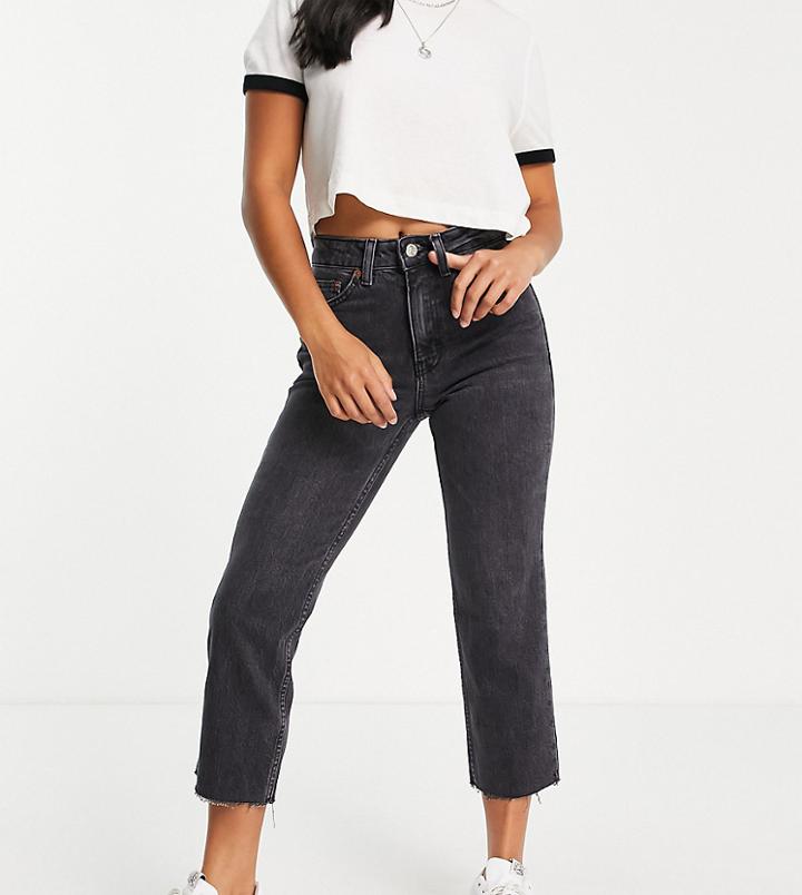 Topshop Petite Organic Cotton Washed Black Raw Hem Straight Jeans