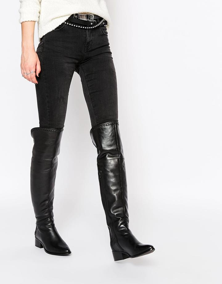 Faith Nash Black Leather Heeled Over The Knee Boots