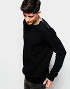 Lindbergh Sweater With Textured Knit & Zip Shoulder - Black