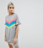 Asos Petite T-shirt Dress With Frill Cuffs And Rainbow Stripes - Gray
