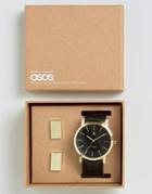Asos Watch And Cufflink Set In Black And Gold - Black